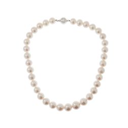 Collana Perle Scalare 11mm - 14mm Freshwater e susta Sfera 12mm in Oro Bianco