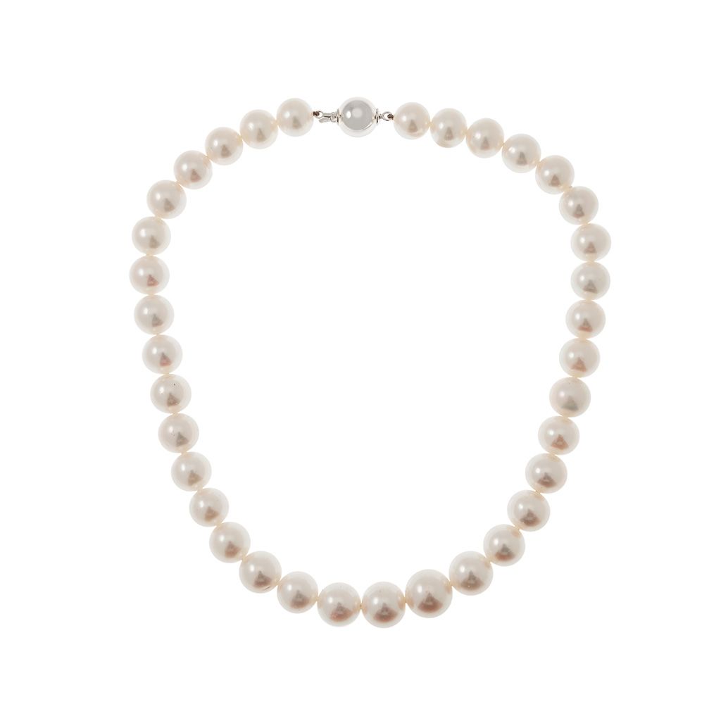 Collana Perle Scalare 11mm - 14mm Freshwater e susta Sfera 12mm in Oro Bianco