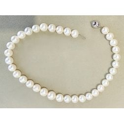 Collana Perle Scalare 11mm - 14mm Freshwater e susta Sfera 12mm in Oro Bianco