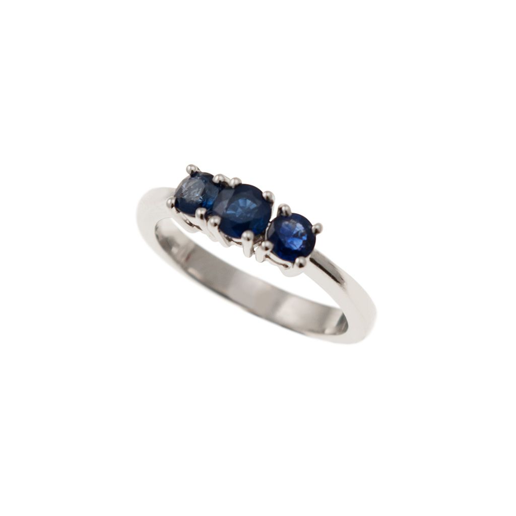 Anello Trilogy Scalare Zaffiri Blu in Oro Bianco