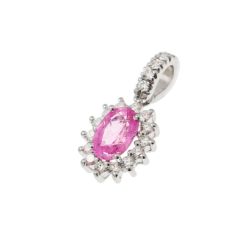 Kate Pendant Pink Sapphire 6x4mm surrounded by 14 Diamonds