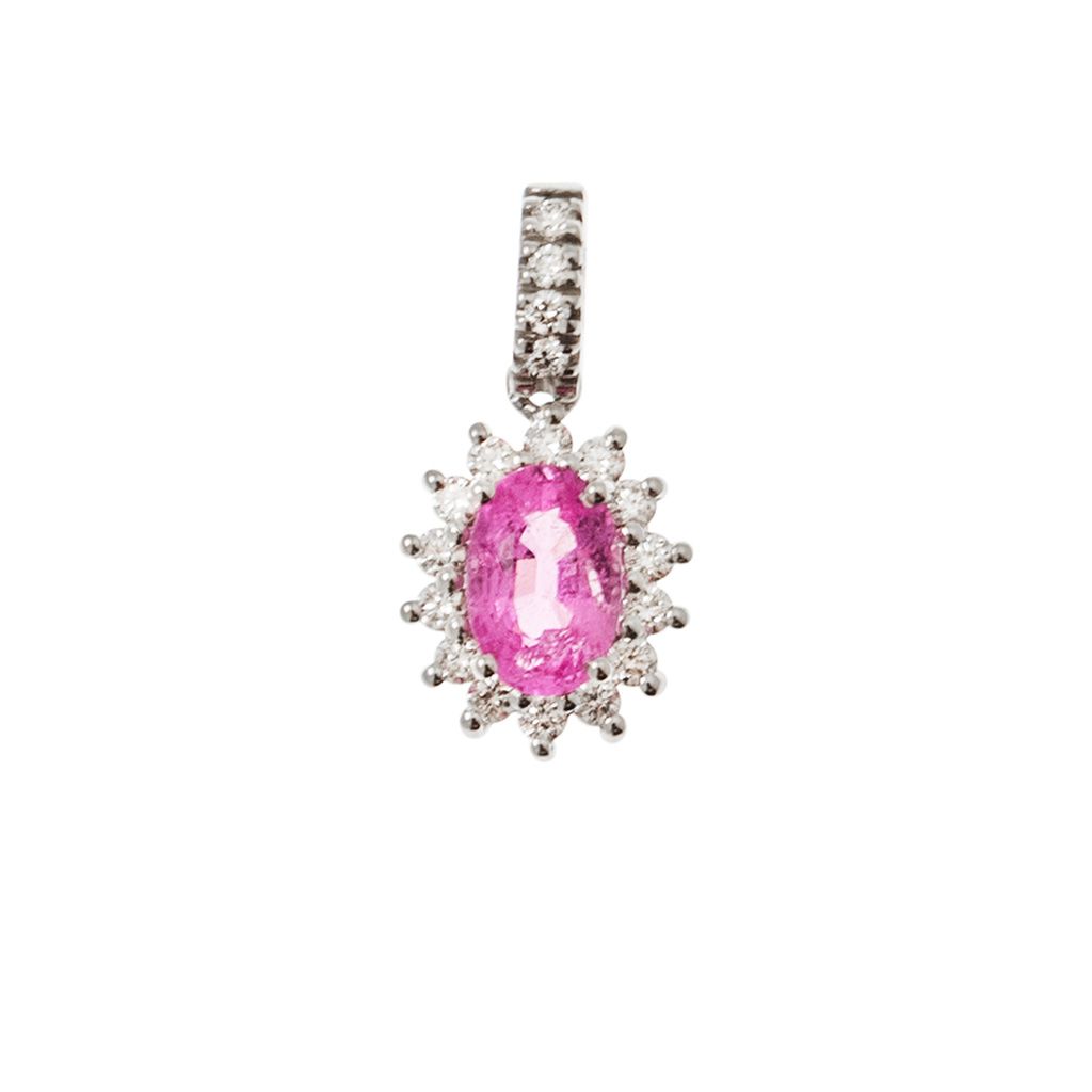 Kate Pendant Pink Sapphire 6x4mm surrounded by 14 Diamonds