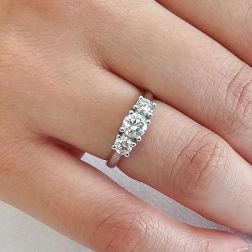 Photo of worn Ring Trilogy 0.45ct center and 0.19ct side Diamonds