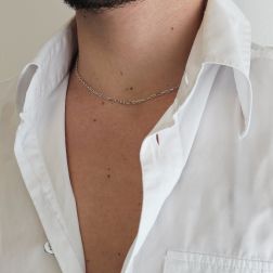 Collana 42cm Forzatina in Oro Bianco larghezza 2.3mm foto indossata