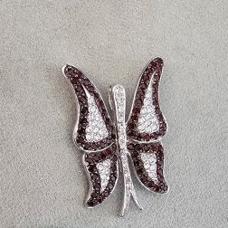White Gold Butterfly Brooch Pendant with Zircons