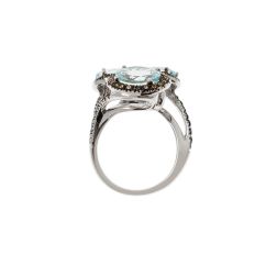 3-Oval Design Ring with Aquamarine, Blue and Yellow Sapphires, with a burnished finish