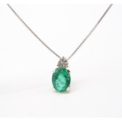 Oval Emerald and Diamond Pendant Necklace