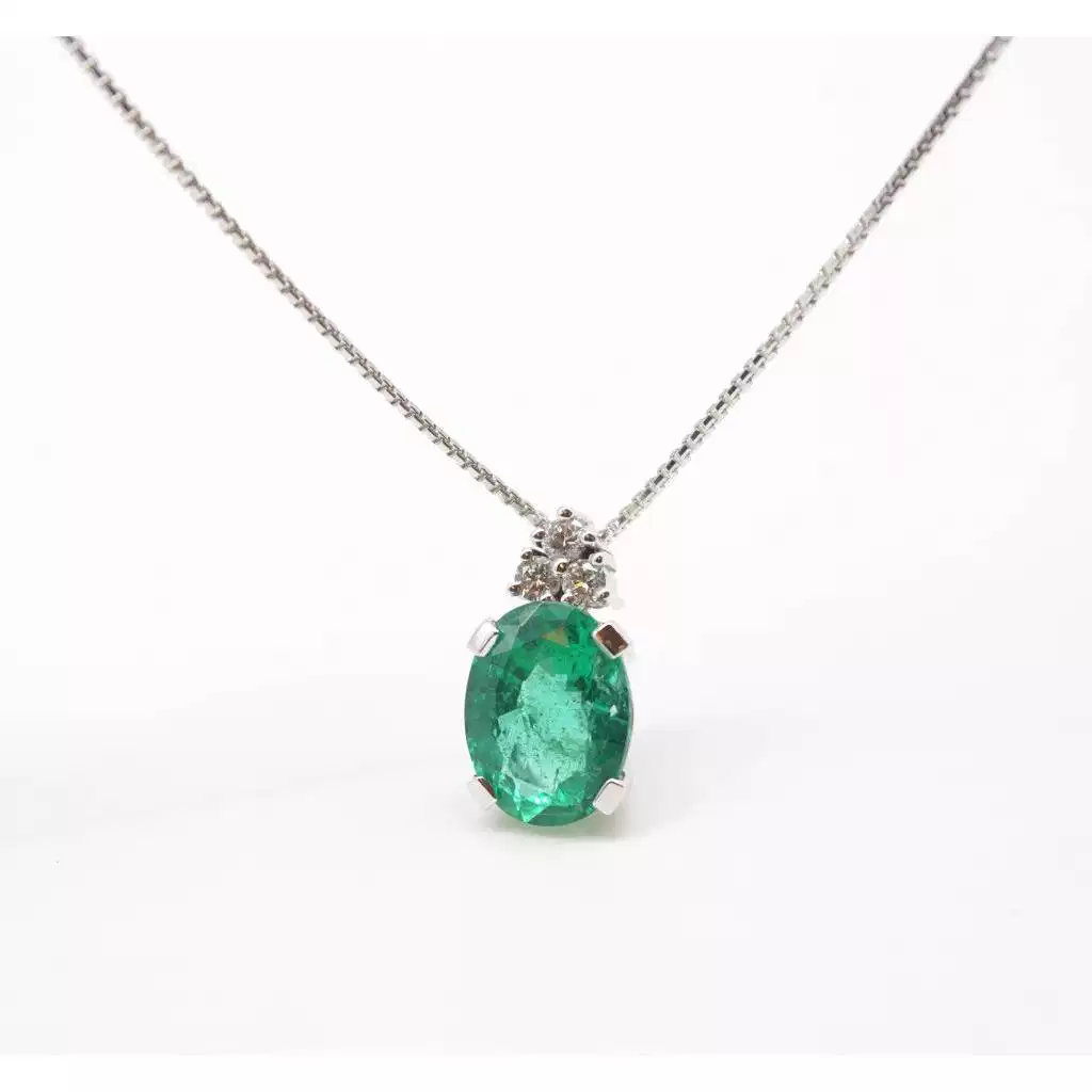 Oval Emerald and Diamond Pendant Necklace