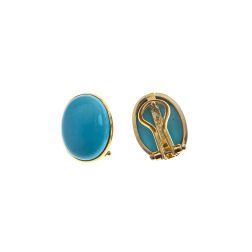 Oval Cabochon Turquoise Earrings in Yellow Gold