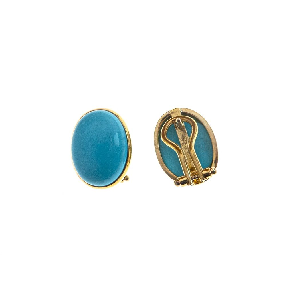 Oval Cabochon Turquoise Earrings in Yellow Gold