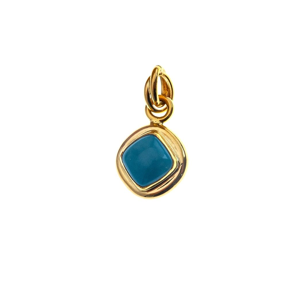 Round pendant with a turquoise rhombus-shaped cabochon and 18kt yellow gold