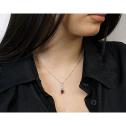 Photo of worn Ruby and 5 Diamond Tennis Necklace