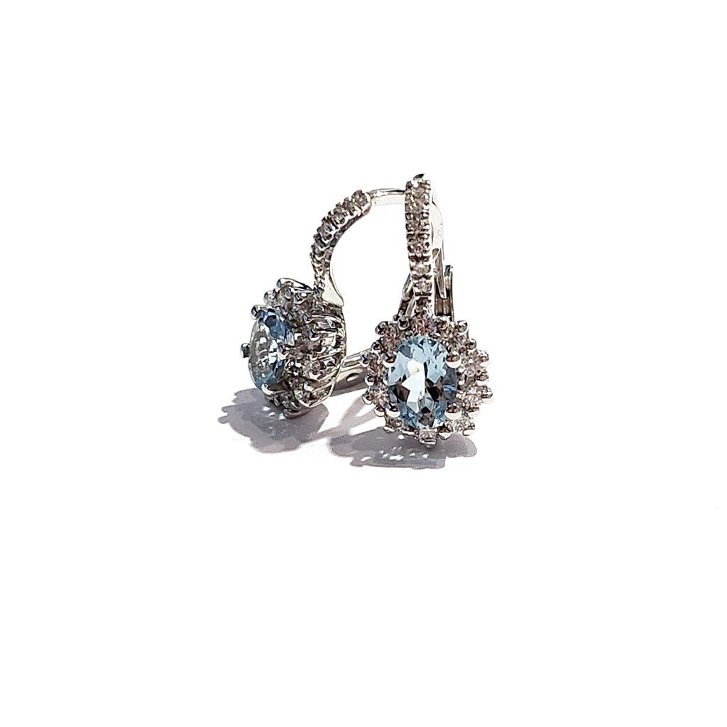 Kate Oval Acquamarine Earrings with Diamonds