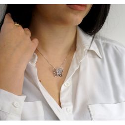 Photo of worn Butterfly Necklace with Rubies, Sapphires and Diamonds
