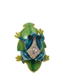 18kt White Gold Frog Pendant on Bronze Leaf