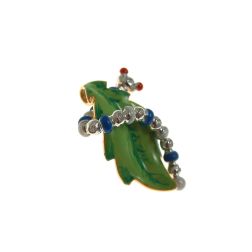 Blue Caterpillar on a bronze leaf Pendant