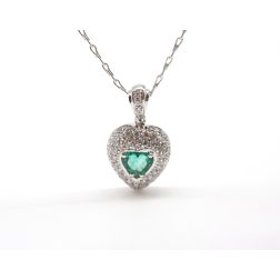 Emerald Heart Pendant Necklace and 73 Diamonds