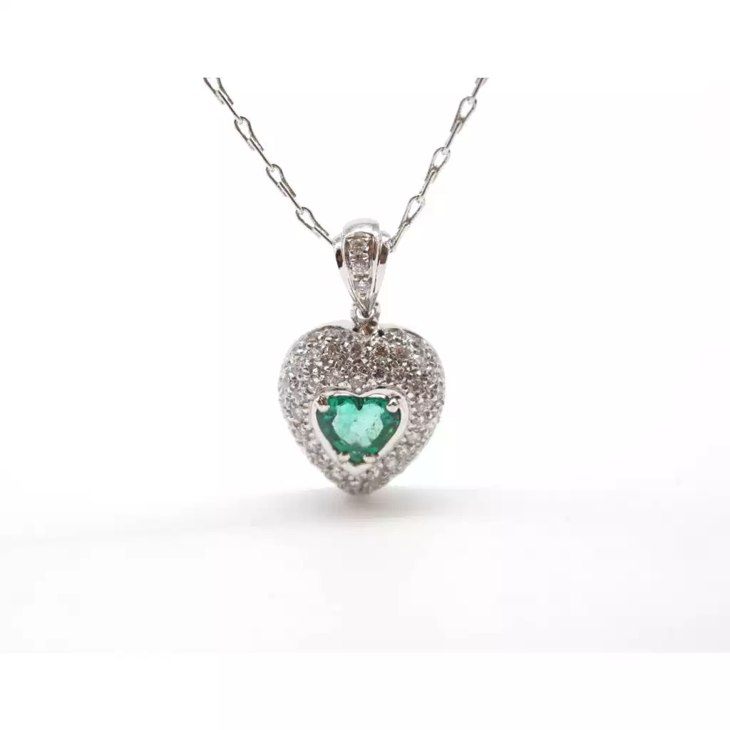Emerald Heart Pendant Necklace and 73 Diamonds