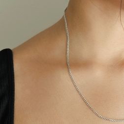 Photo of worn White gold Cuban link 50cm chain Necklace 2.2mm