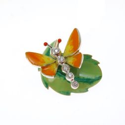 Orange Butterfly on leaf Pendant