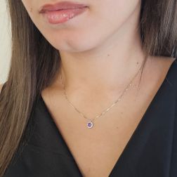 Girocollo Veneta 0.7mm Punto Luce Ametista Contornato Oro Bianco - 7mm foto indossata