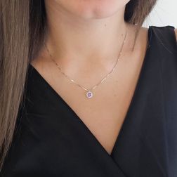 Photo of worn Veneta 0.7mm necklace with a white gold-set amethyst spotlight - 7mm