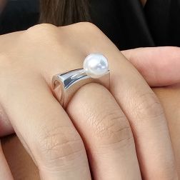 photo of worn Ring with Australian Pearl and Diamond