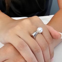 photo of worn Ring with Australian Pearl and Diamond