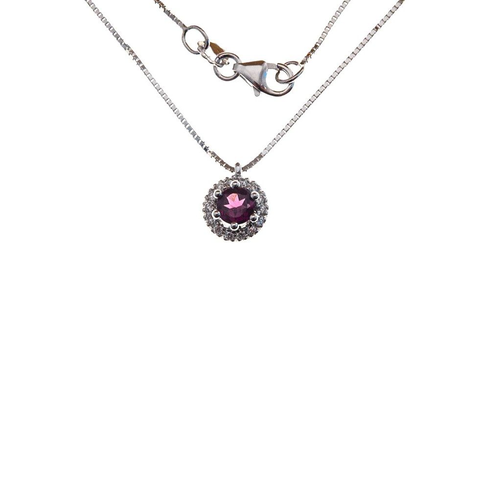 Veneta 0.7mm necklace with rhodolite light point, set in white gold – 7mm