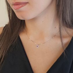 Girocollo Veneta 0.7mm Punto Luce Rodolite Contornata Oro Bianco - 7mm foto indossata