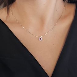 Girocollo Veneta 0.7mm Punto Luce Rodolite Contornata Oro Bianco - 7mm foto indossata