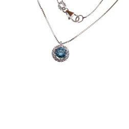 Girocollo Veneta 0.7mm Punto Luce Diamante Blu Contornato in Oro Bianco - 7mm