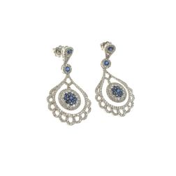 Orecchini Chandelier con Diamanti e Zaffiro Blu