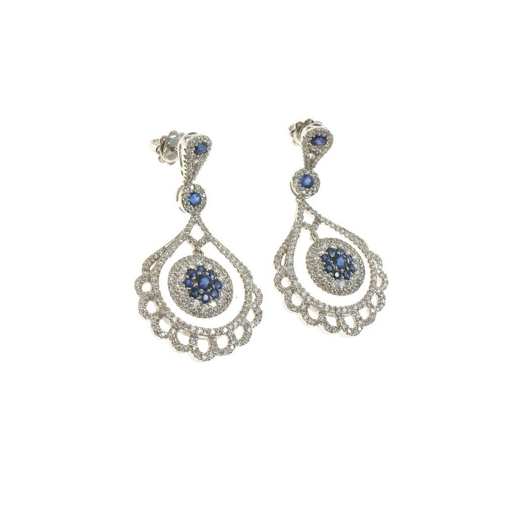 Chandelier Earrings with Diamonds and Blue Sapphire