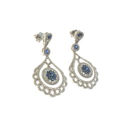 Chandelier Earrings with Diamonds and Blue Sapphire