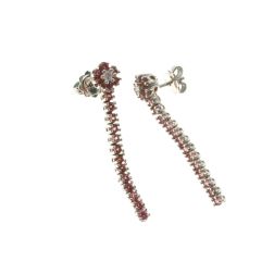 Tennis-style earrings with Diamonds and Rhodolite pendants