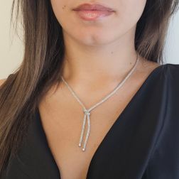 Photo of worn Lariat necklace with zircons
