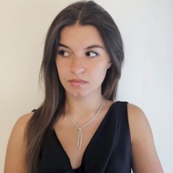 Photo of worn Lariat necklace with zircons