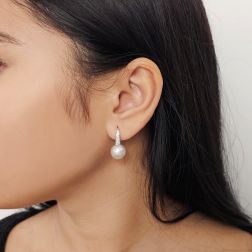 Photo of worn Monachella Earrings with 10–10.50 mm Australian Pearls and Diamonds