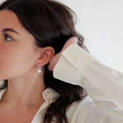 Photo of worn Monachella Earrings with 12mm Pearls and Diamonds