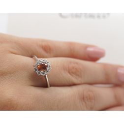 Photo of worn Kate Mandarin Sapphire Ring 5x4mm and 10 Diamonds