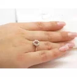 Photo of worn Kate Mandarin Sapphire Ring 5x4mm and 10 Diamonds