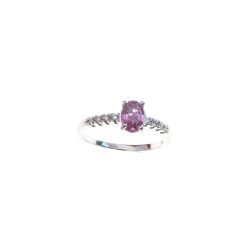 Anello Solitario Zaffiro Rosa Ovale e 8 Diamanti in Oro Bianco