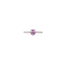 Anello Solitario Zaffiro Rosa Ovale e 8 Diamanti in Oro Bianco