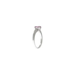 Oval Rose Sapphire Solitaire Ring with 8 Diamonds in White Gold