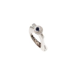 Blue Sapphire and Diamond Curl Ring