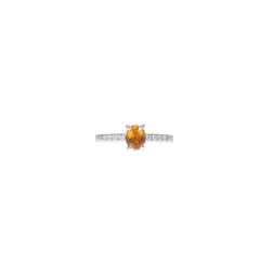 Oval Yellow Topaz Solitaire Ring with 8 Diamonds in White Gold