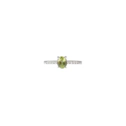 Oval peridot Solitaire Ring with 8 Diamonds in White Gold