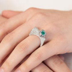 photo of worn Curly Ring with Emeralds, Sapphires and Diamonds