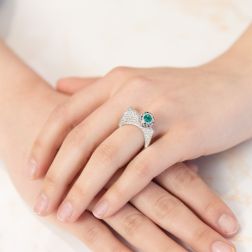 photo of worn Curly Ring with Emeralds, Sapphires and Diamonds